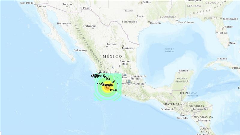 墨西哥當地時間19日發生規模7.6強震。（圖／翻攝自美國地質調查所USGS）