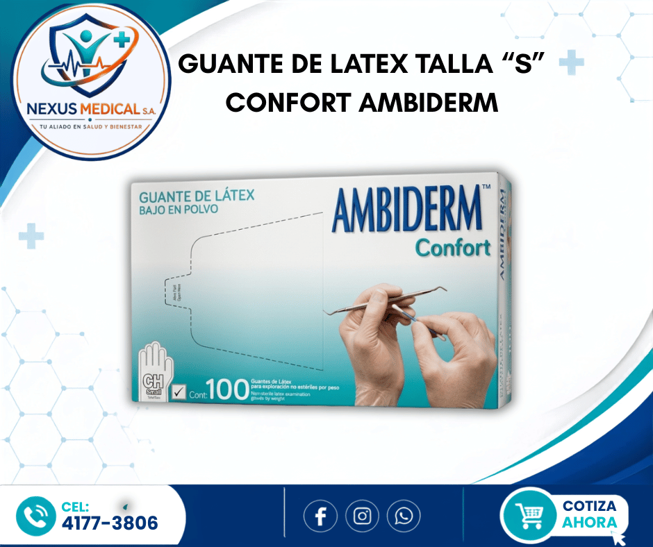 GUANTE DE LATEX TALLA S CONFORT AMBIDERM  CAJA DE 100 UNI. - Nexus Medical S.A.