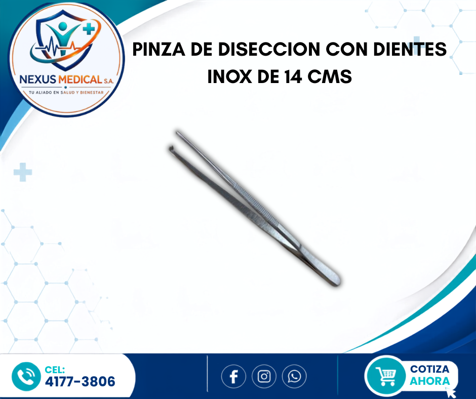 PINZA DE DISECCION  CON DIENTES INOX DE 14 CMS  - Nexus Medical S.A.