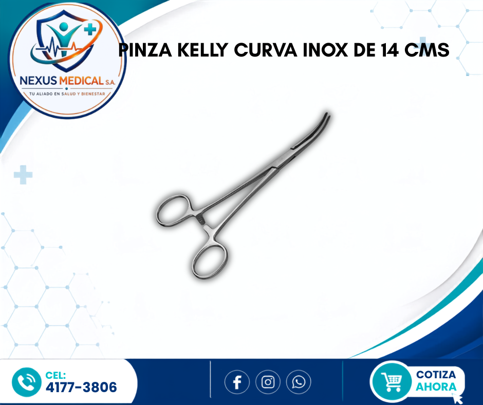PINZA KELLY CURVA  INOX DE 14 CMS  - Nexus Medical S.A.