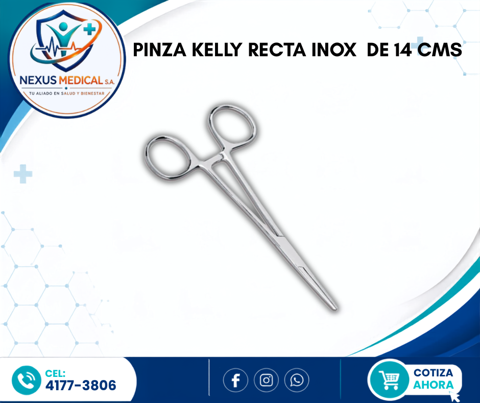 PINZA KELLY RECTA  INOX DE 14 CMS  - Nexus Medical S.A.