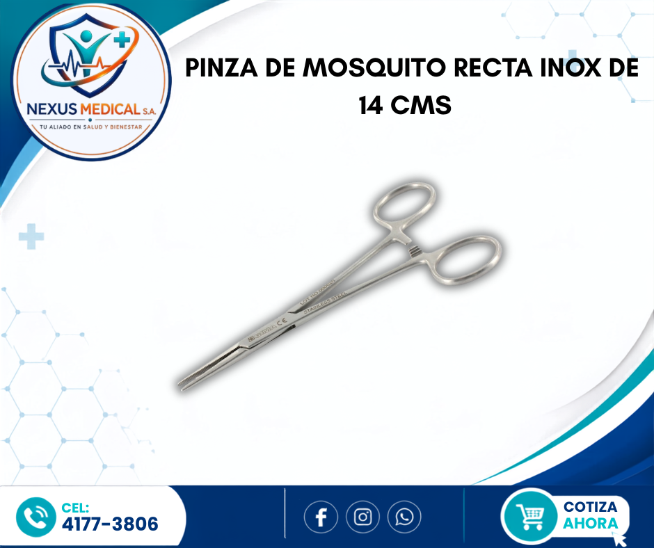 PINZA DE MOSQUITO RECTA INOX DE 14 CMS  - Nexus Medical S.A.