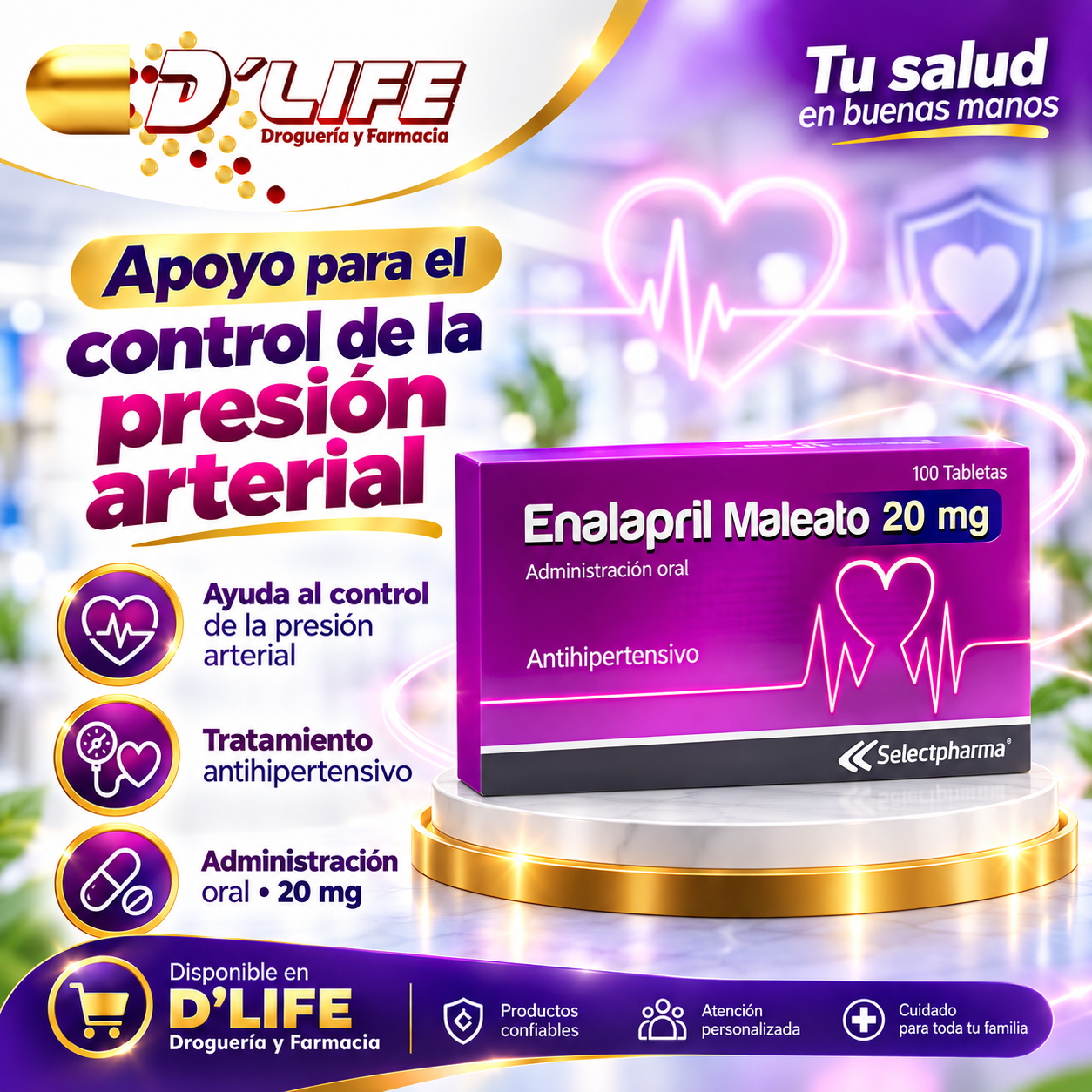 ENALAPRIL MALEATO 20MG CAJA X 100 TABS. SELECT