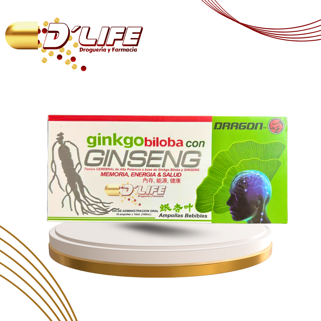 GINKGO BILOBA CON GINSENG X 10 AMP BEBIBLE. DRAGON