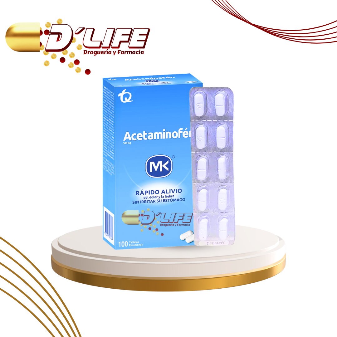 ACETAMINOFEN 500MG X 100 TABLETAS. MK