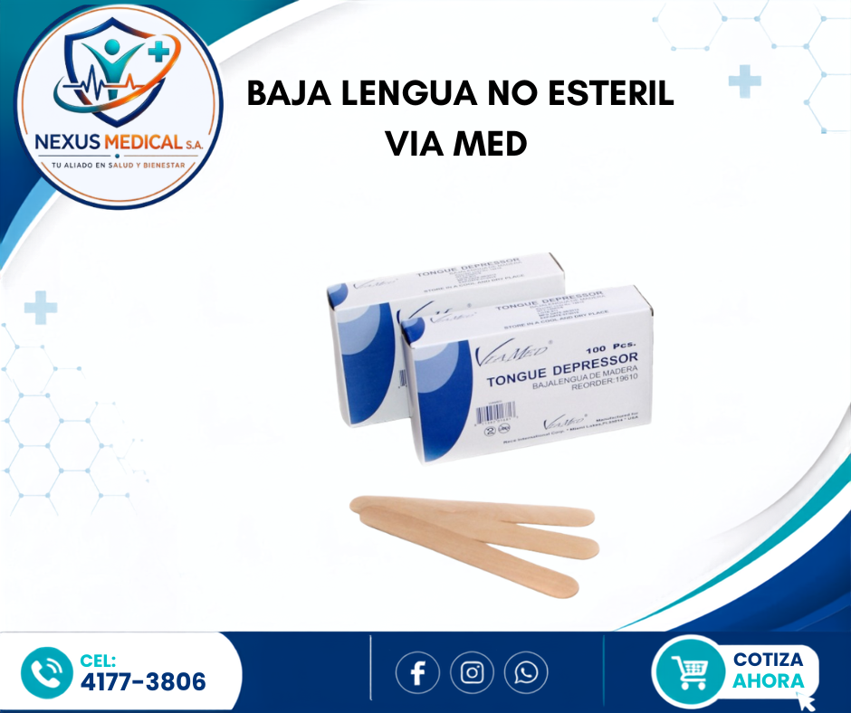 BAJA LENGUA NO ESTERIL CAJA DE 100 UNI. VIA MED. - Nexus Medical S.A.