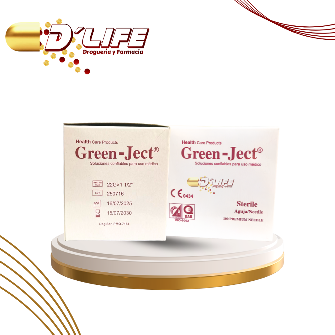 AGUJAS NO. 22 X 1 1/2 CX100 UN. GREEN-JECT