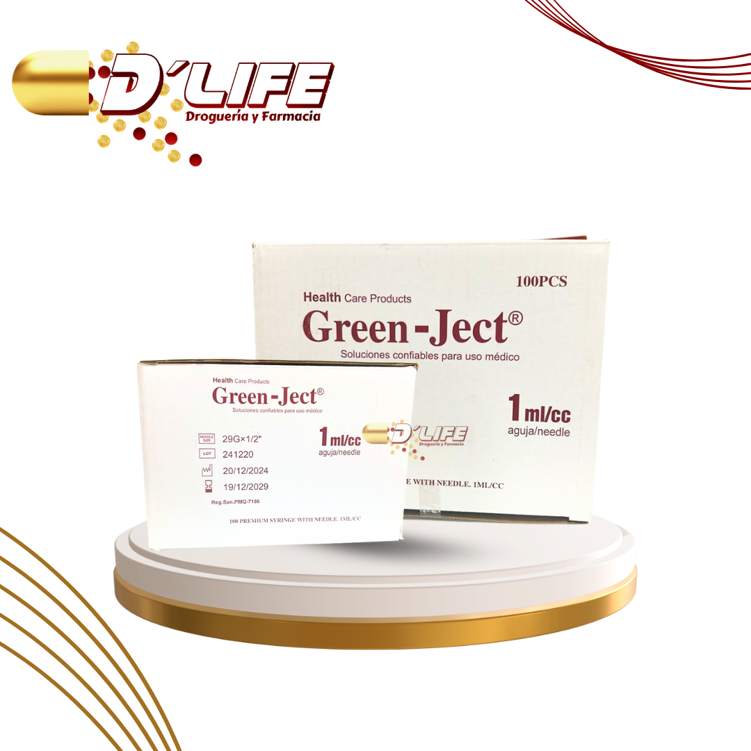 JERINGA 1ML/CC X 29G X 1/2 CX100 GREEN-JECT