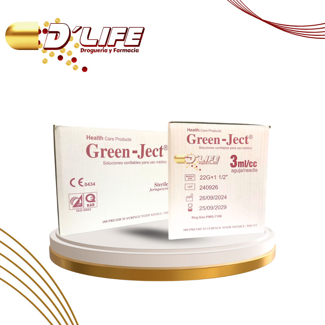JERINGA 3CC 22 X 1 1/2 CX100 UNID. GREEN-JECT