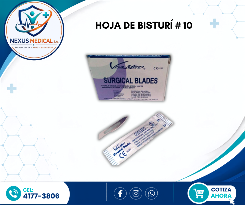 HOJA DE BISTURÍ # 10 CAJA DE 100 UNIDADES  - Nexus Medical S.A.