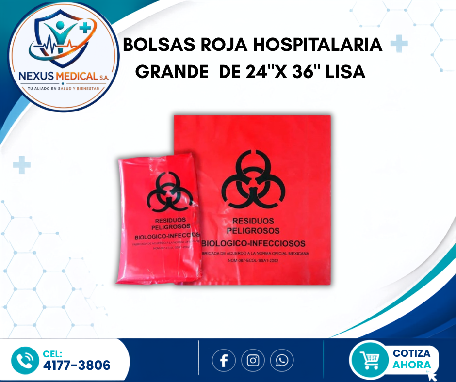 BOLSAS ROJAS HOSPITALARIAS GRANDES  DE 24"X 36" LISA  - Nexus Medical S.A.