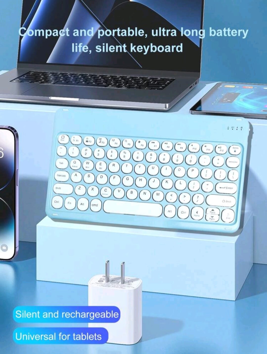 Teclado inalambirco celeste con teclas blancas - Govania, S.A