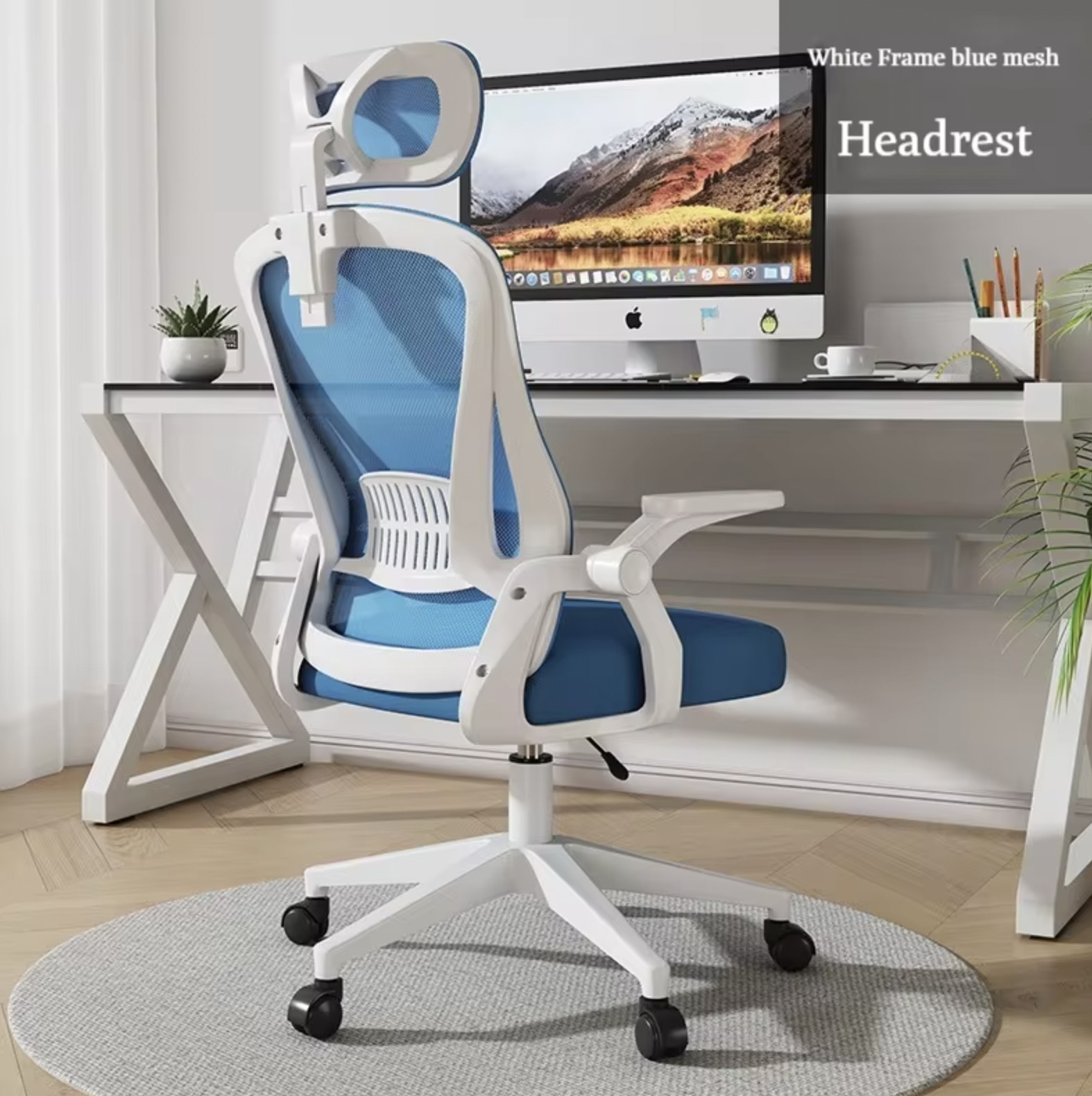 Silla Ejecutiva Mesh MZ-19 Celeste/Blanco