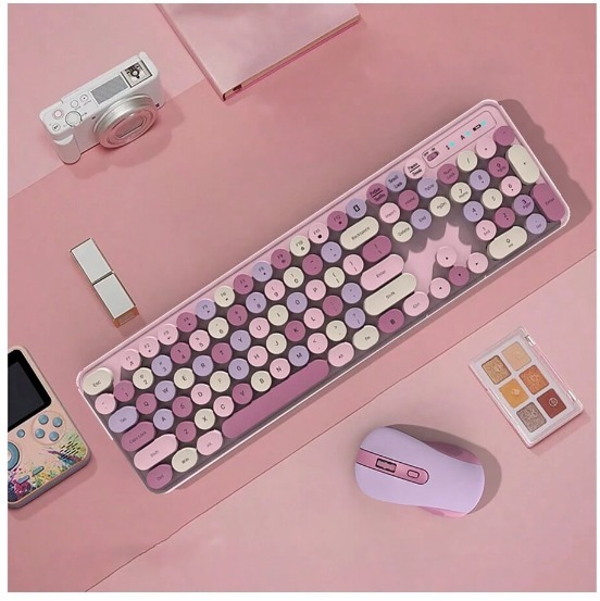 Teclado color rosado - Con teclas purpura, blanca y rosado - Govania, S.A