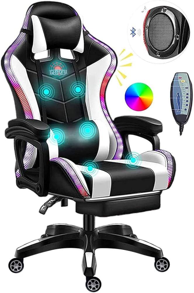 Silla Gamer Blanca  con luz LMB 
