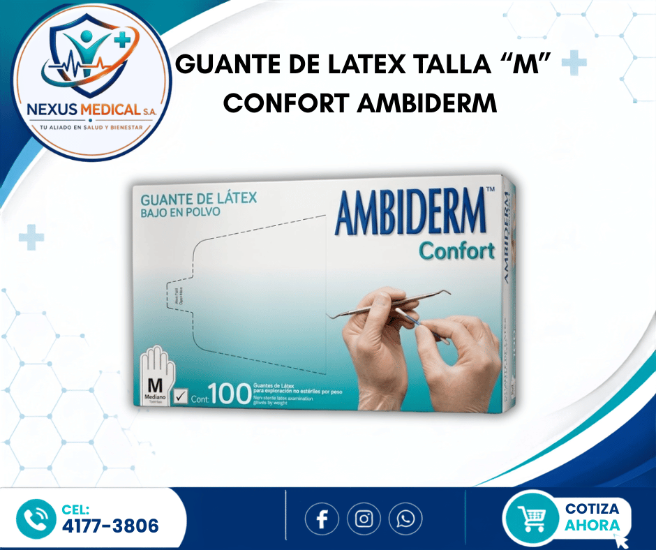 GUANTE DE LATEX TALLA M CONFORT AMBIDERM CAJA DE 100 UNI. - Nexus Medical S.A.