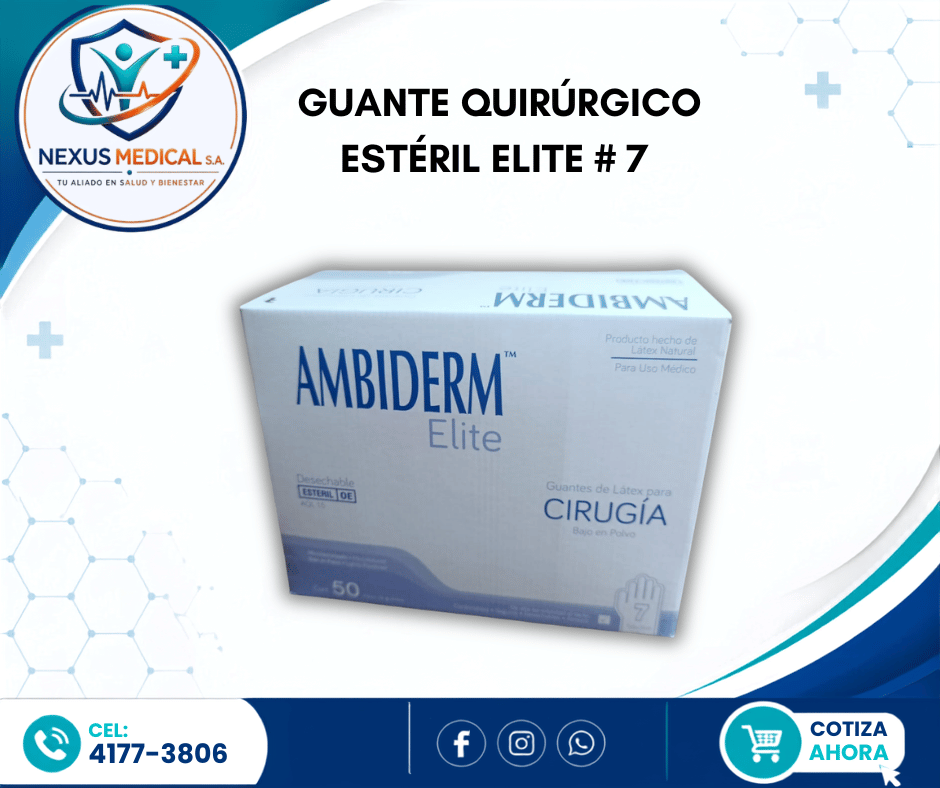 GUANTE QUIRÚRGICO ESTÉRIL ELITE  # 7 CAJA DE 50 PARES MARCA AMBIDERM - Nexus Medical S.A.