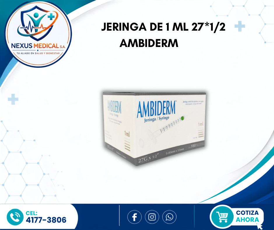 JERINGA DE 1ML 27*1/2 CAJA DE 100 UNIDADES MARCA AMBIDERM - Nexus Medical S.A.