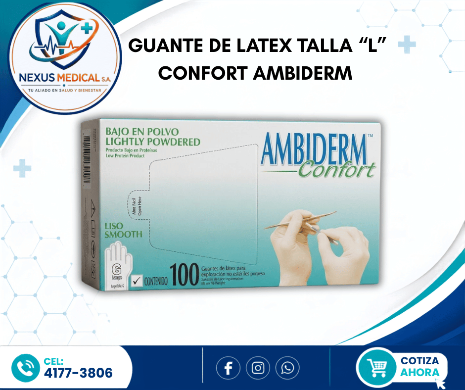 GUANTE DE LATEX TALLA L CONFORT AMBIDERM CAJA DE 100 UNI. - Nexus Medical S.A.