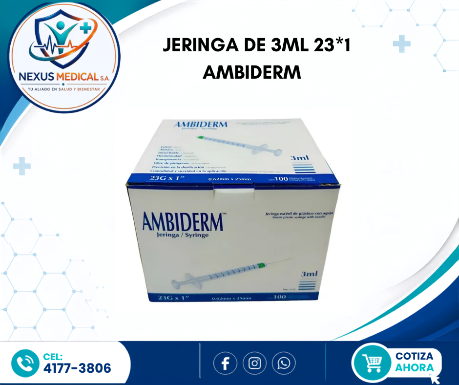 JERINGA DE 3ML 23*1 CAJA DE 100 UNI. MARCA  AMBIDERM  - Nexus Medical S.A.