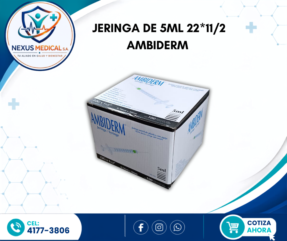 JERINGA DE  5ML 22*11/2 CAJA DE 100 UNIDADES MARCA AMBIDERM  - Nexus Medical S.A.