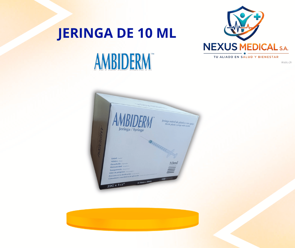 JERINGA DE 10ML 22*11/2  CAJA DE 100 UNI. MARCA AMBIDERM - Nexus Medical S.A.
