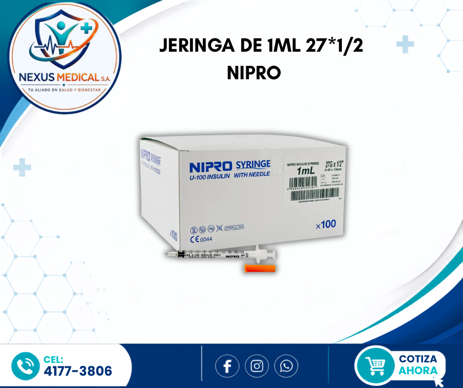 JERINGA DE 1ML 27*1/2 CAJA DE 100 UNI MARCA NIPRO  - Nexus Medical S.A.