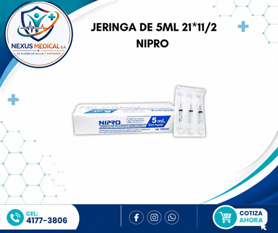 JERINGA DE 5ML  21*11/2 CAJA DE 100 UNIDADES MARCA NIPRO   - Nexus Medical S.A.