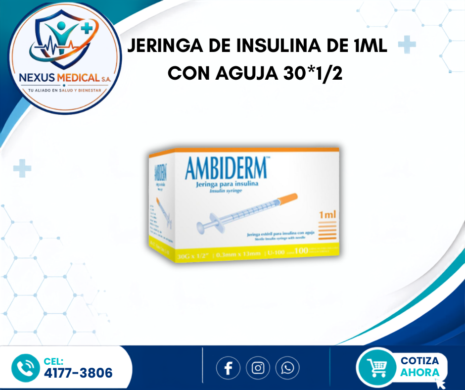 JERINGA DE INSULINA DE 1ML CON AGUJA 30*1/2  - Nexus Medical S.A.