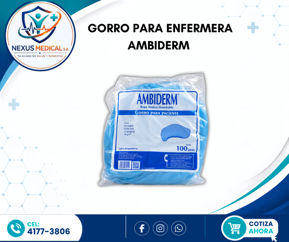GORRO PARA ENFERMERA BOLSA DE 100 UNIDADES MARCA AMBIDERM  - Nexus Medical S.A.