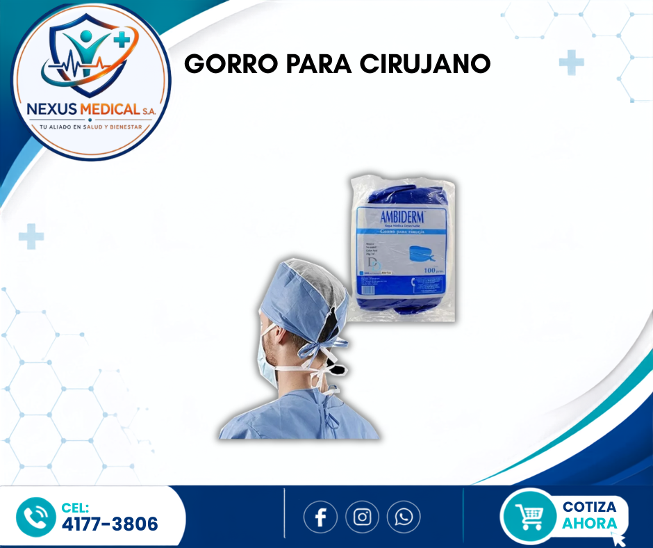 GORRO PARA CIRUJANO PAQUETE DE 100 UNI AMBIDERM - Nexus Medical S.A.