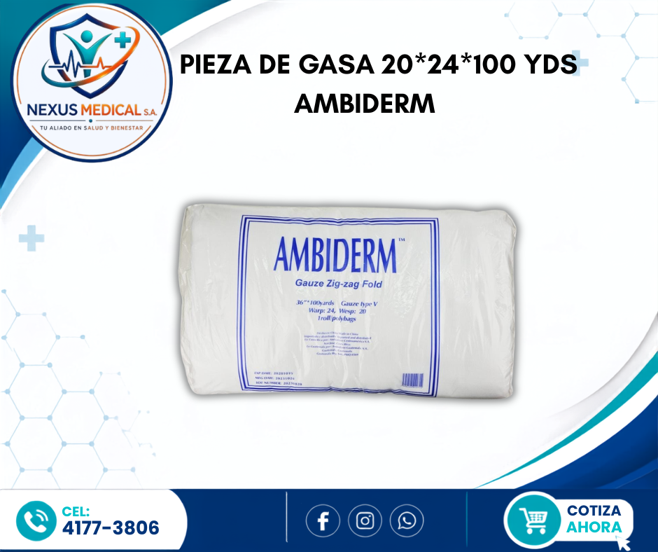 PIEZA DE GASA 20*24*100 YDS MARCA AMBIDERM - Nexus Medical S.A.
