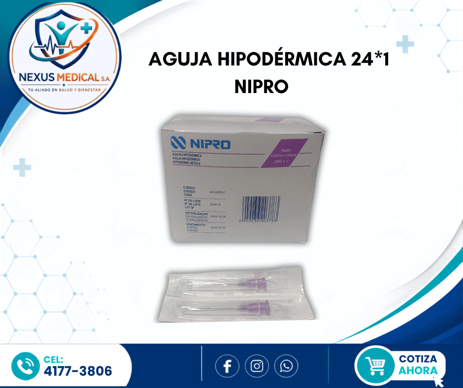 AGUJA HIPODÉRMICA 24*1 CAJA DE 100 UNIDADES MARCA NIPRO.  - Nexus Medical S.A.