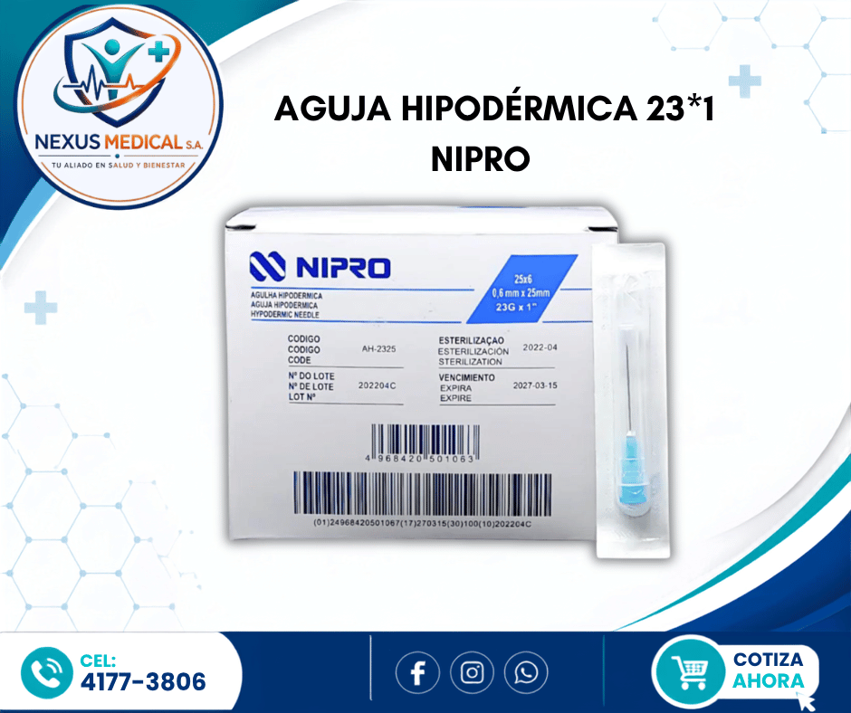 AGUJA HIPODÉRMICA  23*1 CAJA DE 100 UNIDADES MARCA NIPRO. - Nexus Medical S.A.