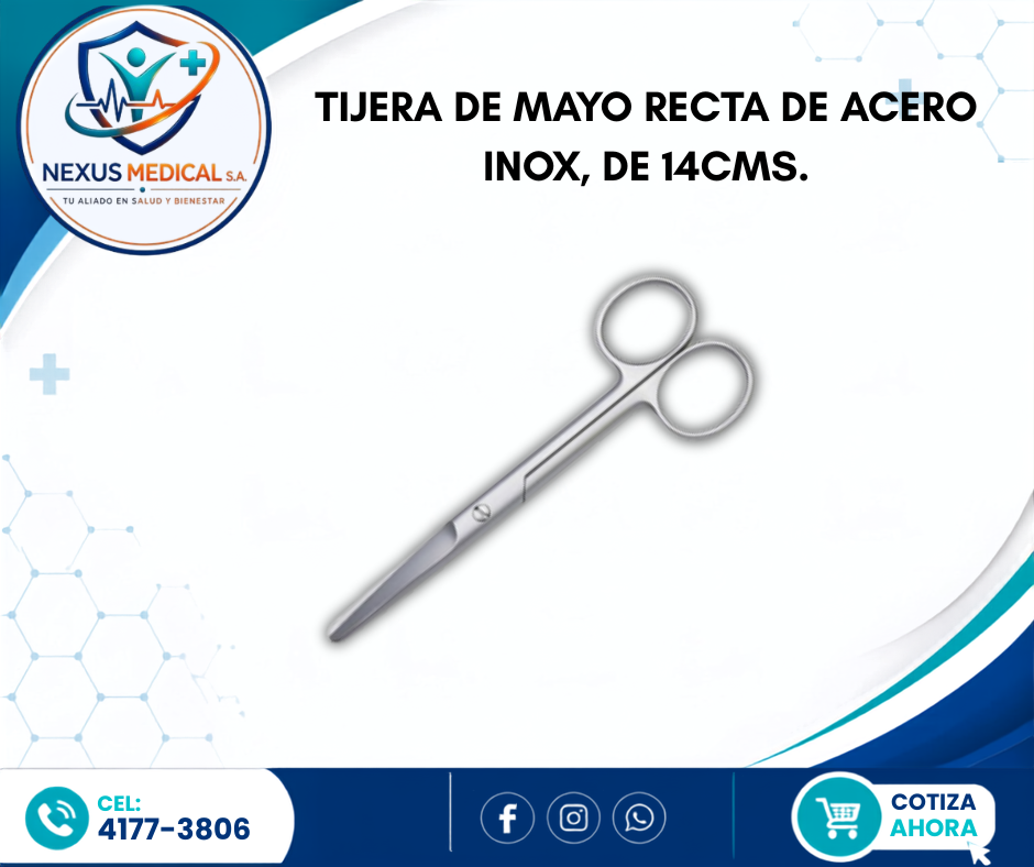 TIJERA DE MAYO RECTA DE ACERO INOX, DE 14CMS. - Nexus Medical S.A.