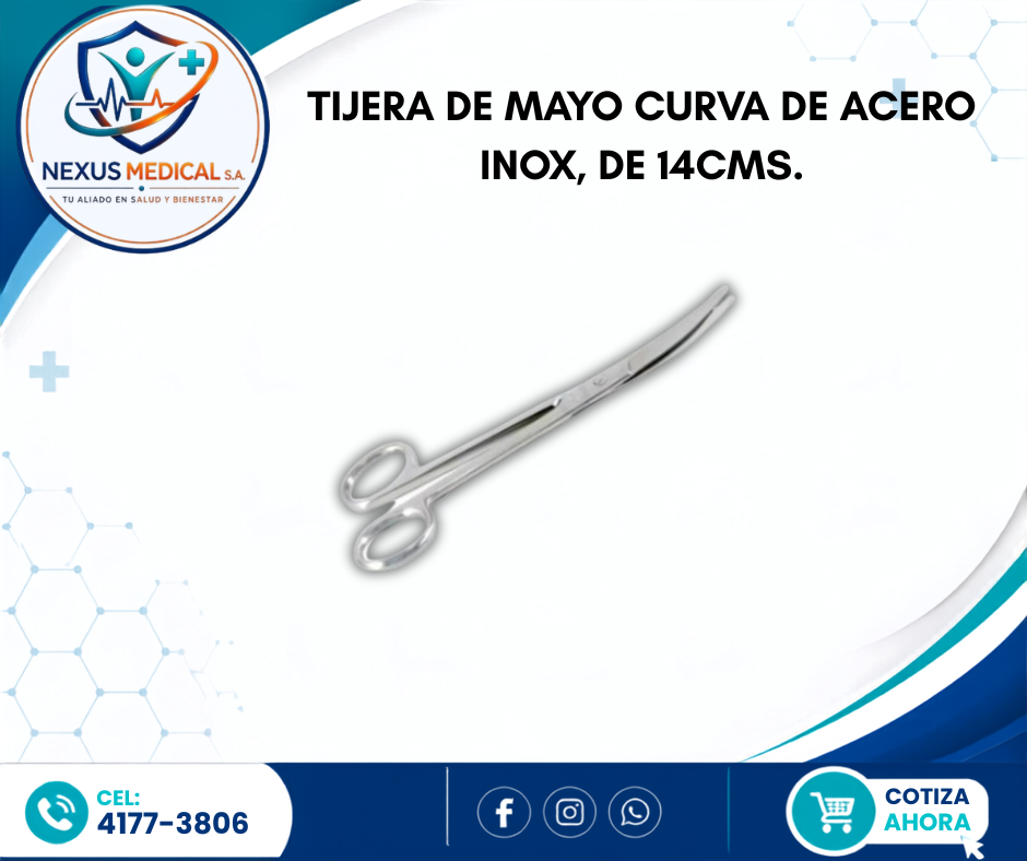 TIJERA DE MAYO CURVA  DE ACERO INOX, DE 14CMS. - Nexus Medical S.A.