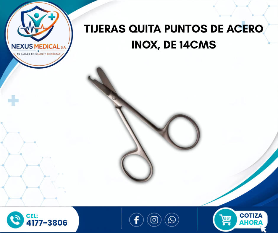TIJERAS QUITA PUNTOS  DE ACERO INOX, DE 14CMS. - Nexus Medical S.A.