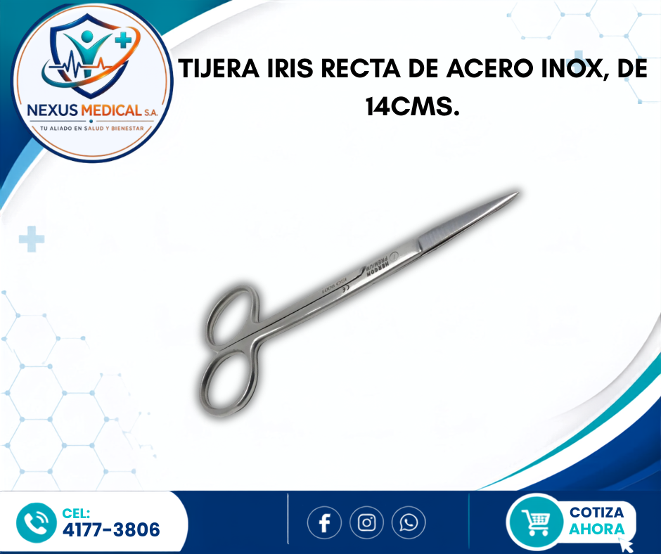 TIJERA IRIS RECTA  DE ACERO INOX, DE 14CMS. - Nexus Medical S.A.