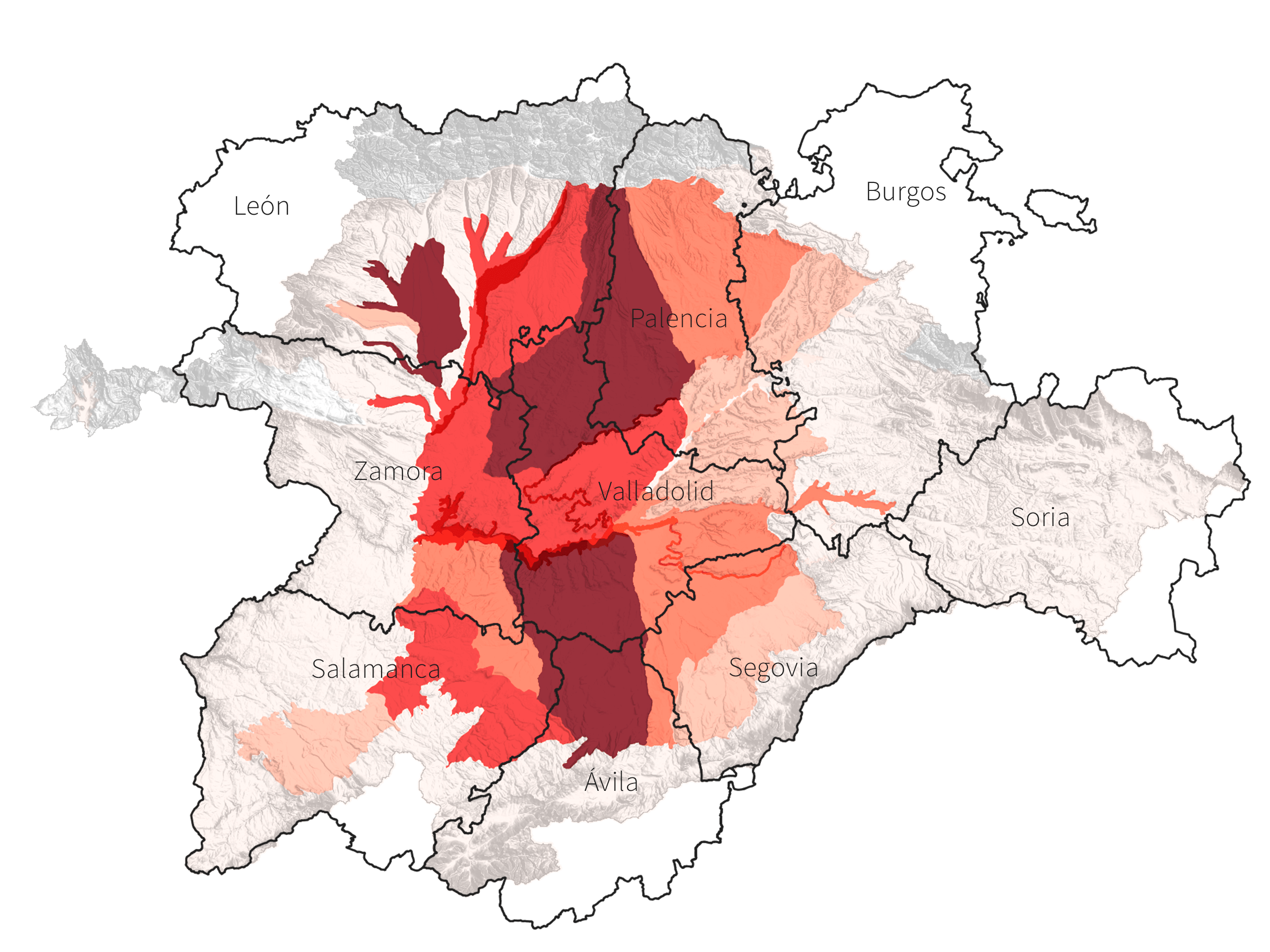 Exceso de kilogramos de nitrógeno por hectárea en las masas de agua subterránea de la demarcación del Duero