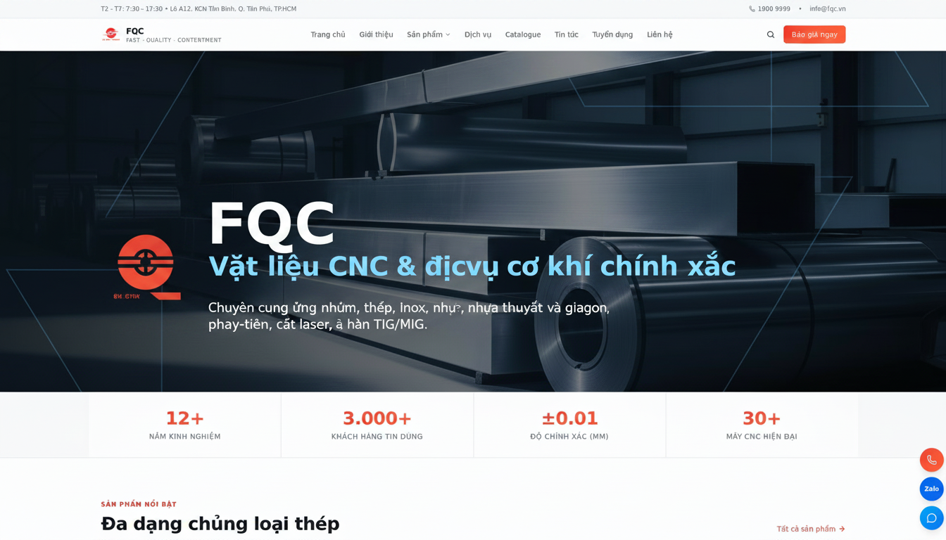 FQC Việt Nam — Vật liệu CNC & dịch vụ cơ khí chính xác