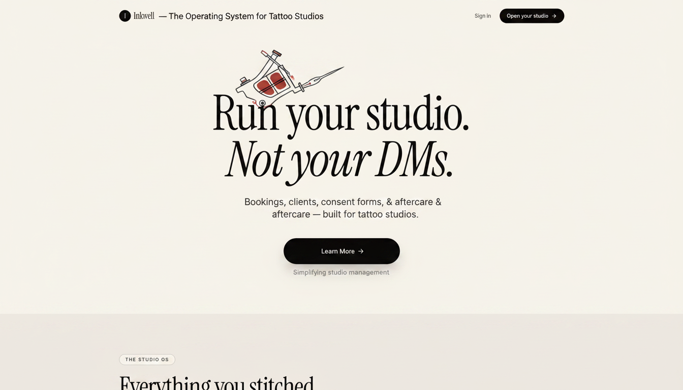 Custom small-business website design for Tattoo Booking