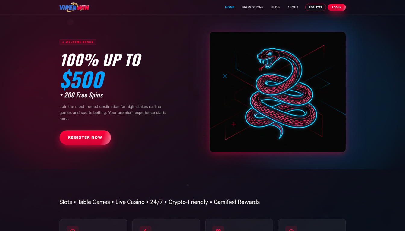 ViperWin — 100% up to €500 + 200 Spins Welcome Bonus