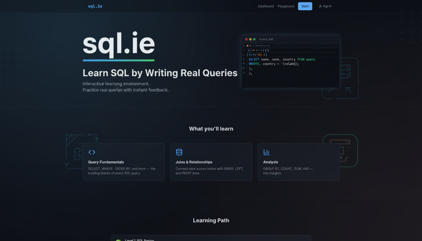 sql.ie — Learn SQL by Writing Real Queries