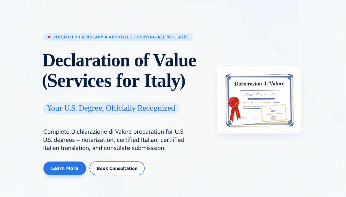 Declaration of Value (DoV) Services for Italy — Philadelphia Notary ...