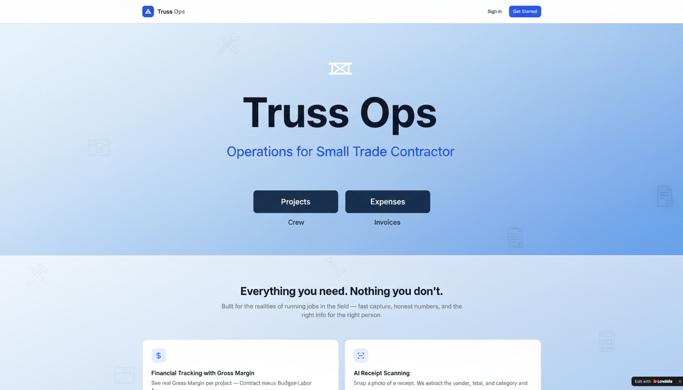 Truss Ops — Operations for Trade Subcontractors