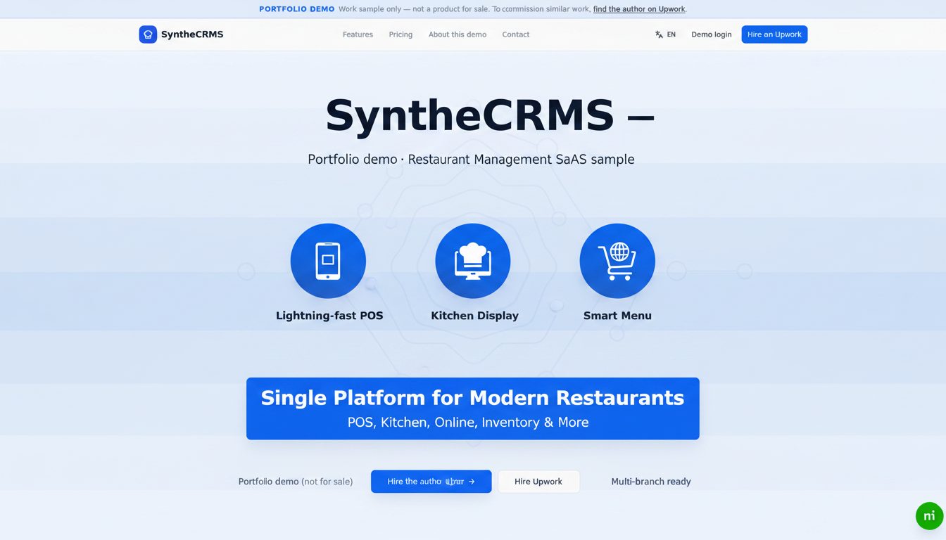 SyntheCRMS — AI Restaurant Management SaaS — SaaS project by SM Ashiqurzamman