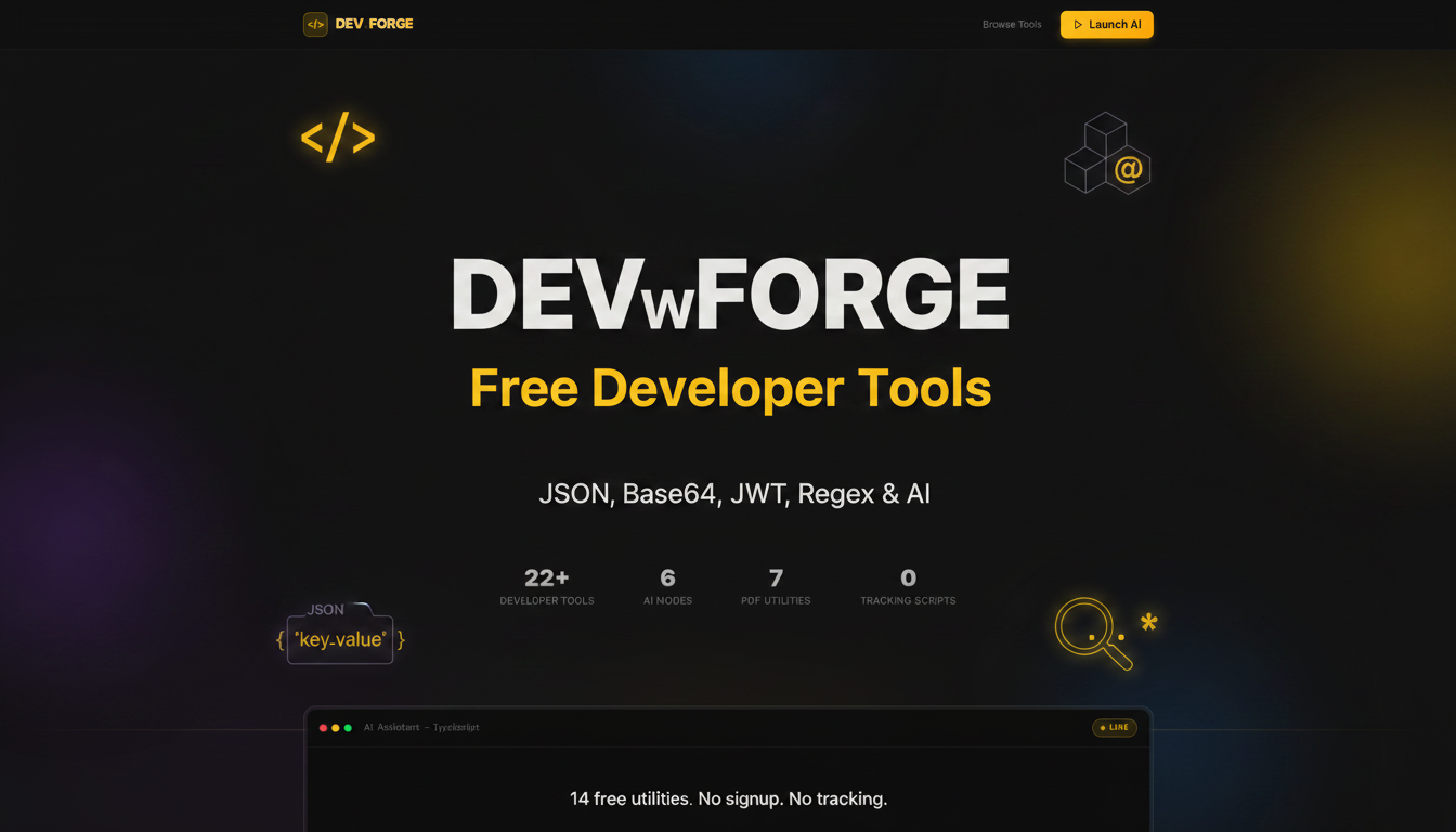 DEVwFORGE – Free Developer Tools: JSON, Base64, JWT, Regex, AI Code ...