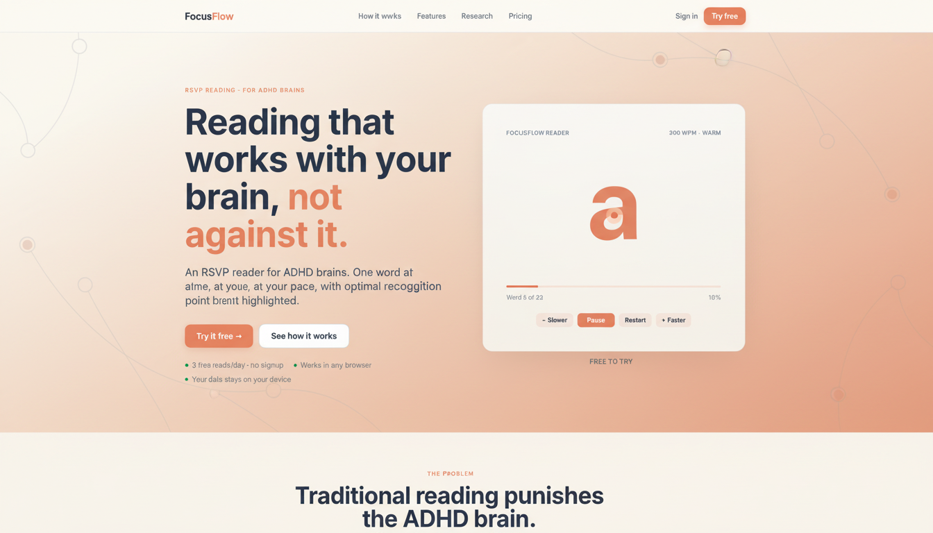 FocusFlow — RSVP reading built for ADHD brains