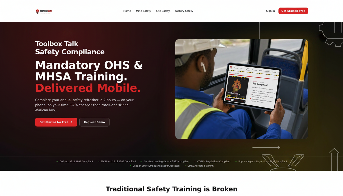Toolbox Talk Safety Compliance — Mandatory OHS & MHSA Training ...