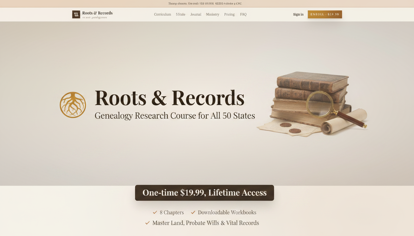 Roots & Records — Genealogy Research Course for All 50 States ($9.99)